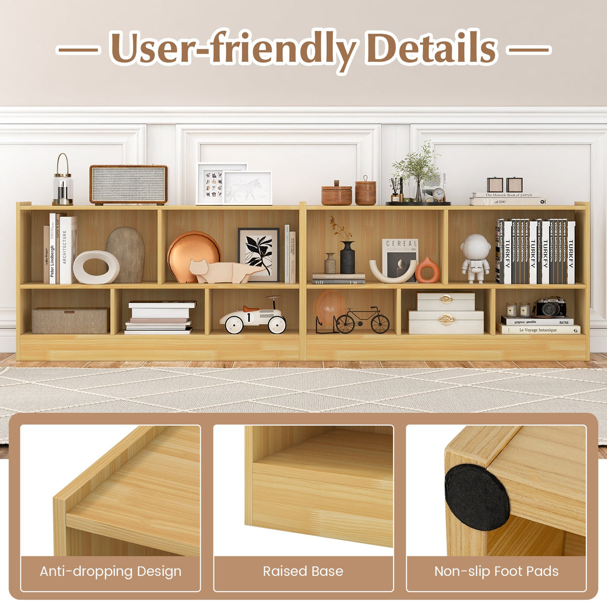Kids 2-Shelf Bookcase 5-Cube Wood Toy Storage Cabinet Organizer