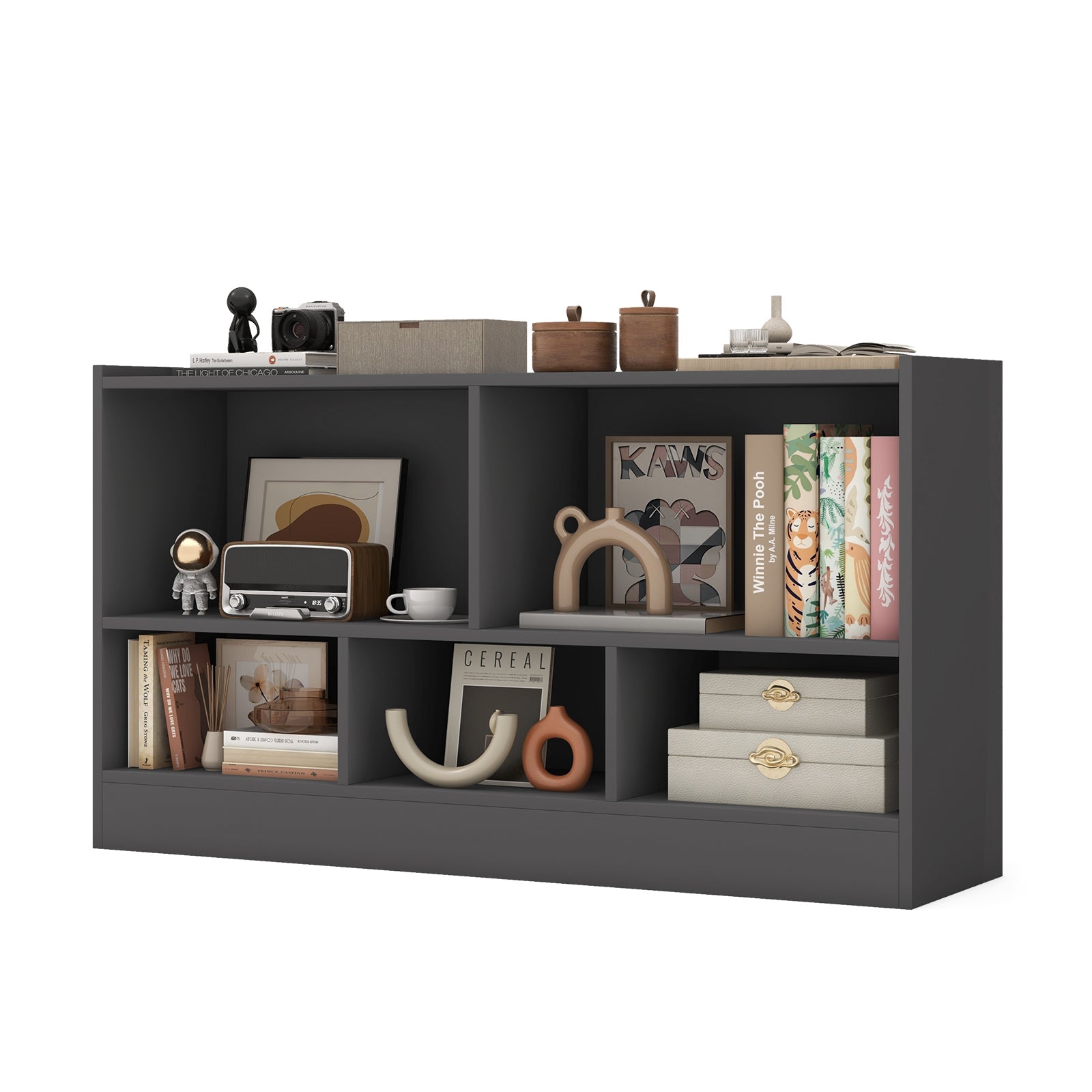 Kids 2-Shelf Bookcase 5-Cube Wood Toy Storage Cabinet Organizer